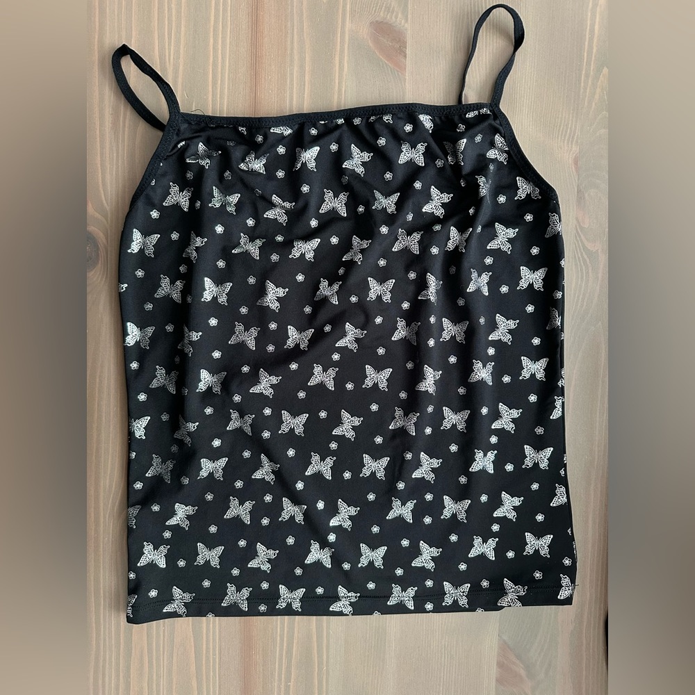 Black top with silver butterflies size L